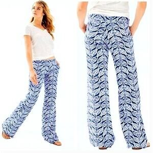 Lilly Pulitzer Bal Harbour Linen Palazzo Pants Blue Mermaid Tail Print Size XS